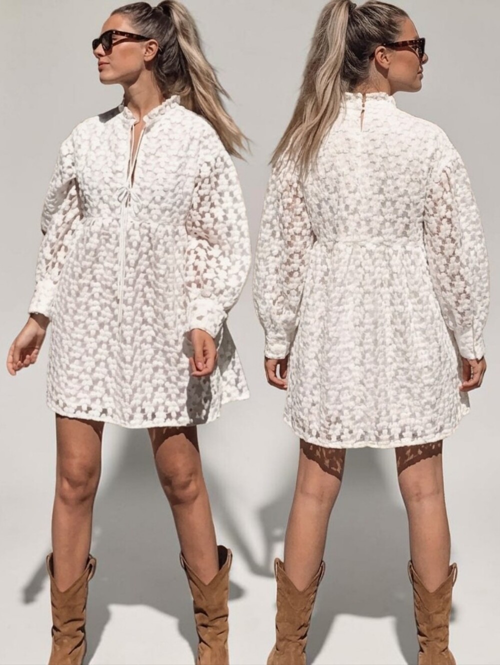 ZARA Floral Lace Cottagecore Tie Front Mini Dress - Size S